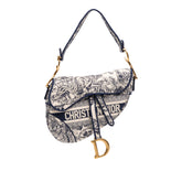 Canvas Embroidered Toile de Jouy Saddle Bag